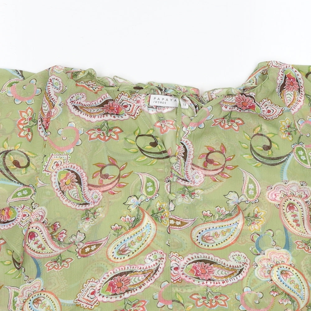 Papaya Womens Green Paisley Polyester Basic Blouse Size 10 V-Neck
