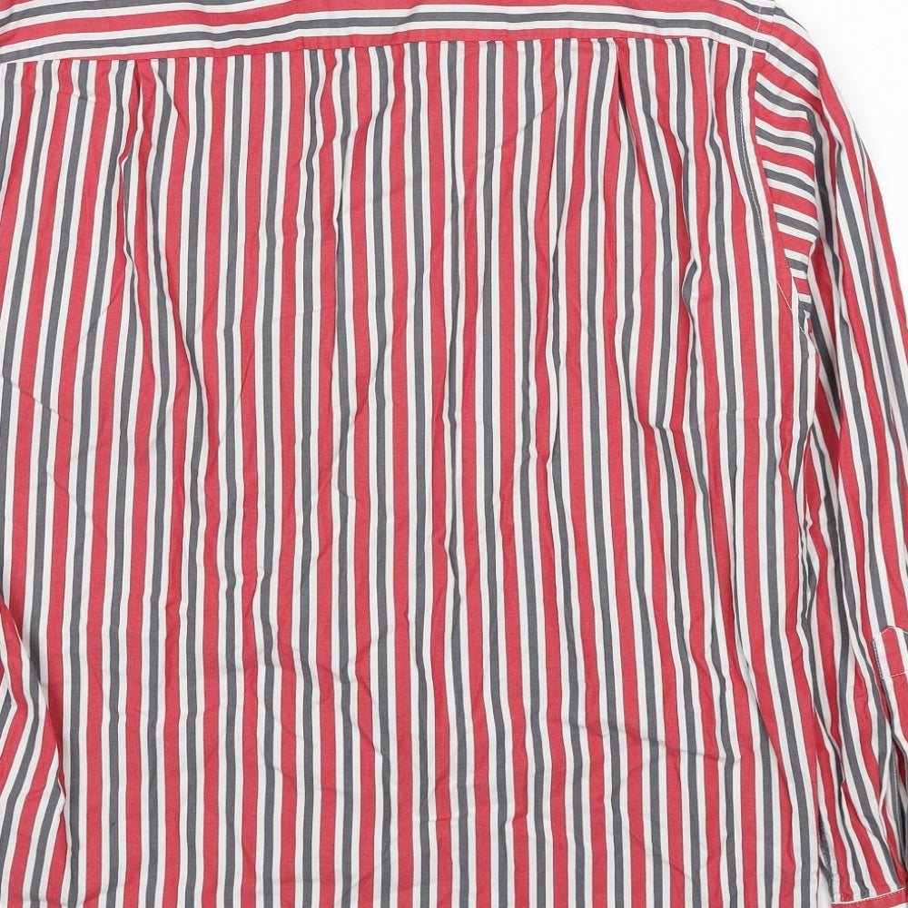 CASAMODA Mens Red Striped Cotton Button-Up Size M Collared Button