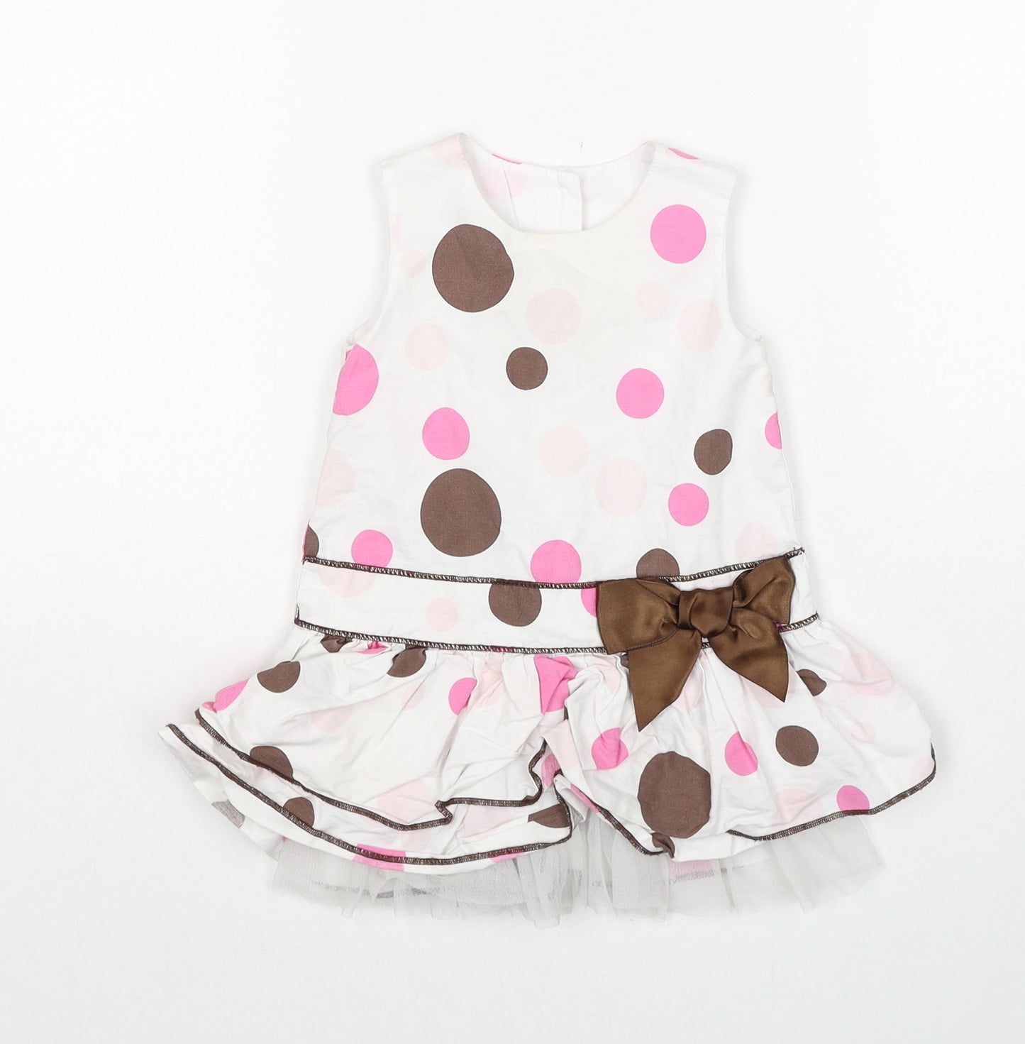 George Girls White Polka Dot Cotton A-Line Size 6-9 Months Round Neck Button