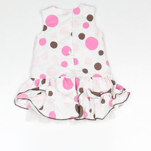 George Girls White Polka Dot Cotton A-Line Size 6-9 Months Round Neck Button