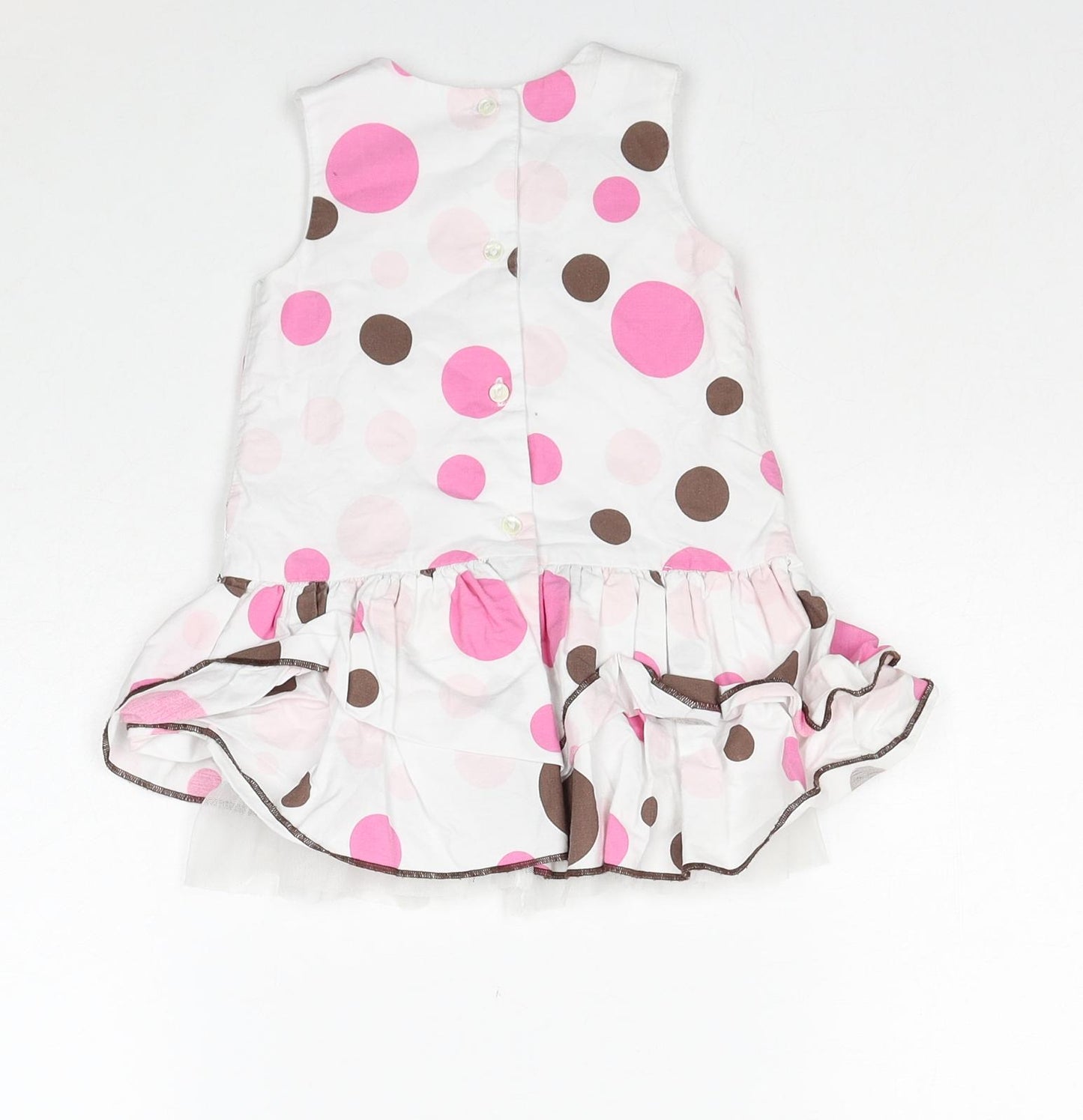 George Girls White Polka Dot Cotton A-Line Size 6-9 Months Round Neck Button