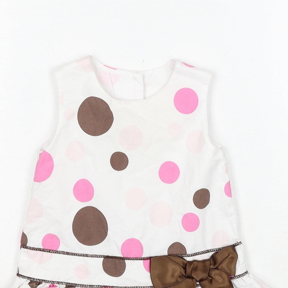 George Girls White Polka Dot Cotton A-Line Size 6-9 Months Round Neck Button