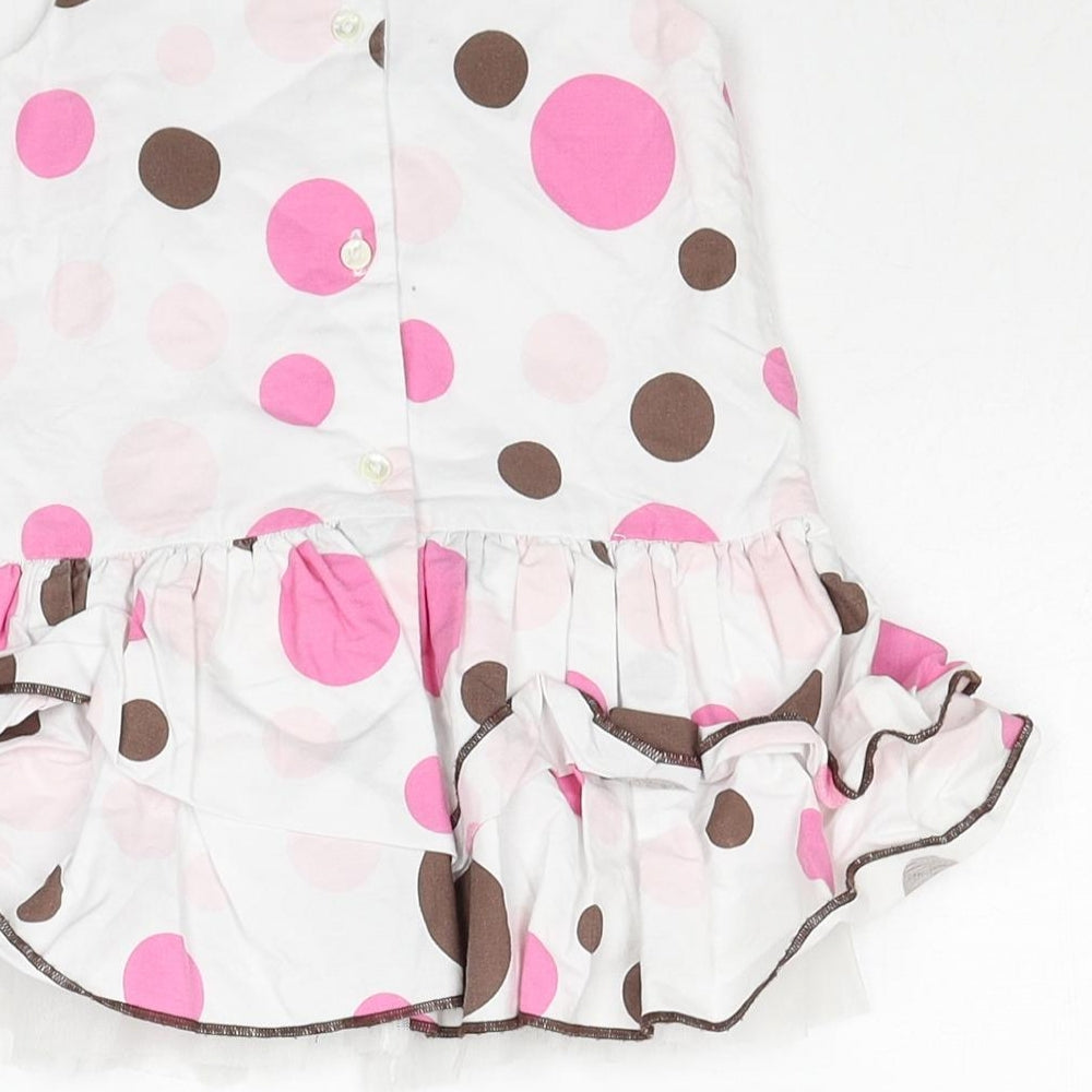 George Girls White Polka Dot Cotton A-Line Size 6-9 Months Round Neck Button