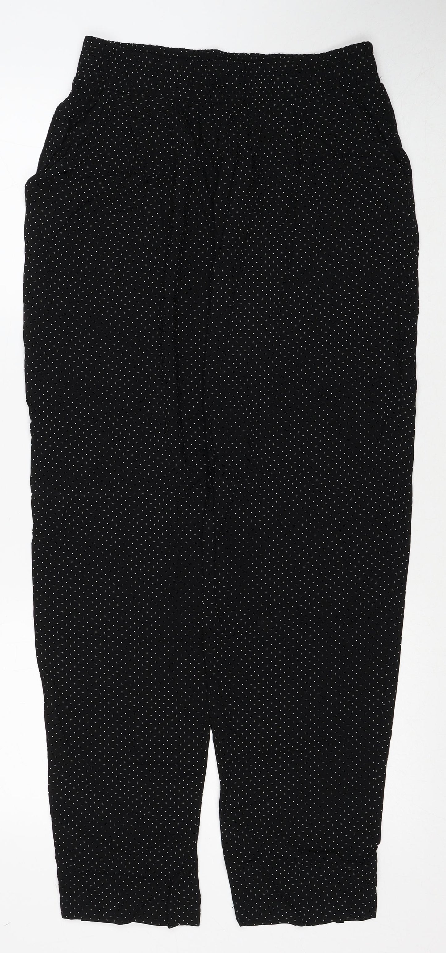 Marks and Spencer Womens Black Geometric Viscose Trousers Size 12 Regular Drawstring