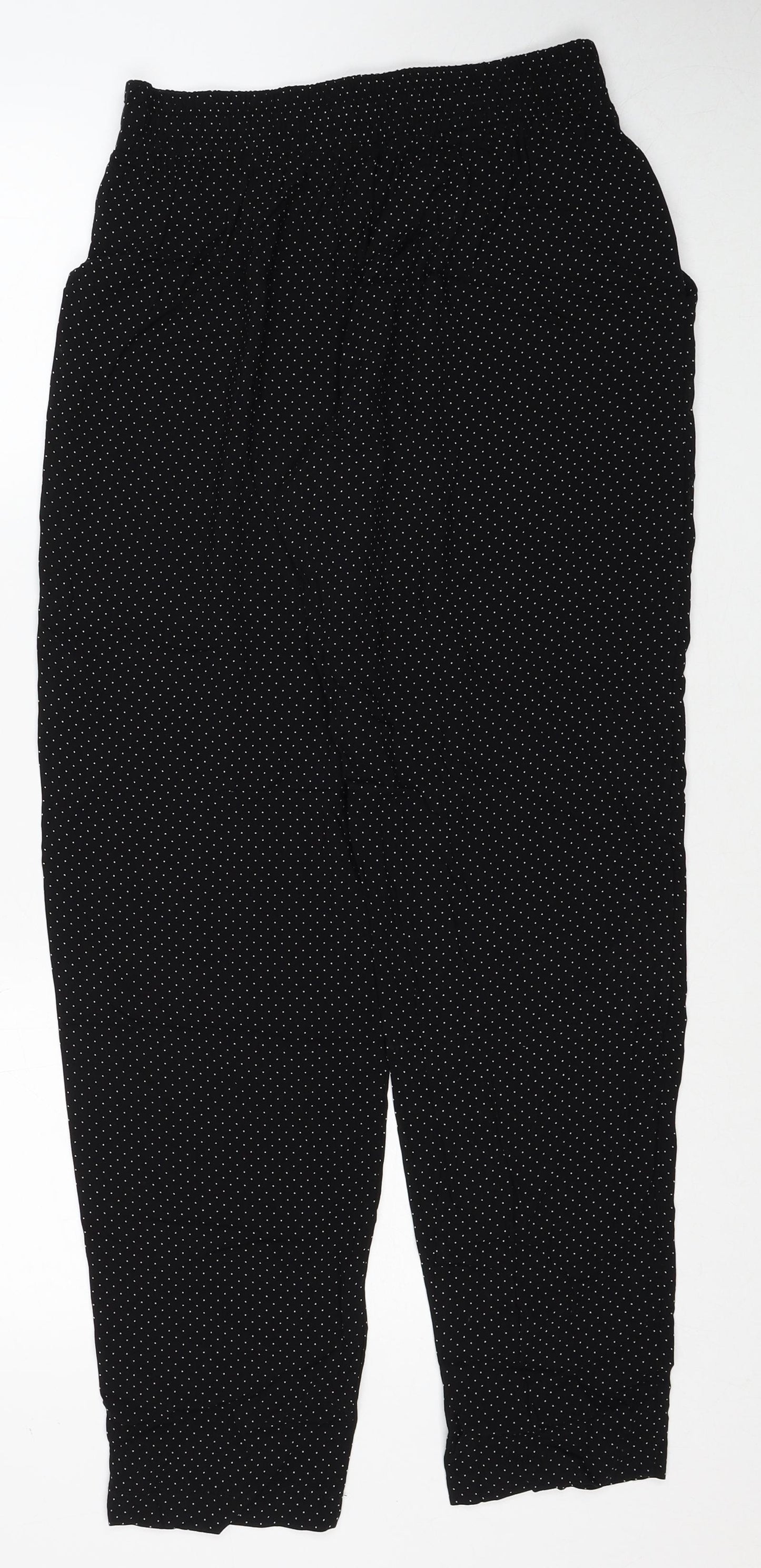Marks and Spencer Womens Black Geometric Viscose Trousers Size 12 Regular Drawstring