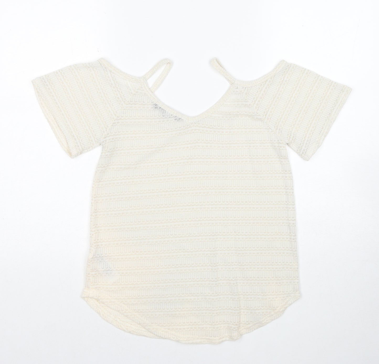 New Look Womens Ivory Polyester Basic T-Shirt Size 8 Boat Neck - Cold Shoulder