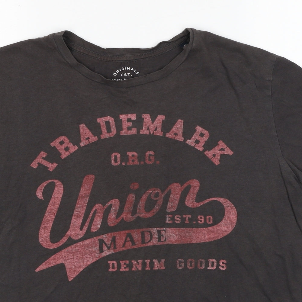 JACK & JONES Mens Brown Cotton T-Shirt Size M Round Neck