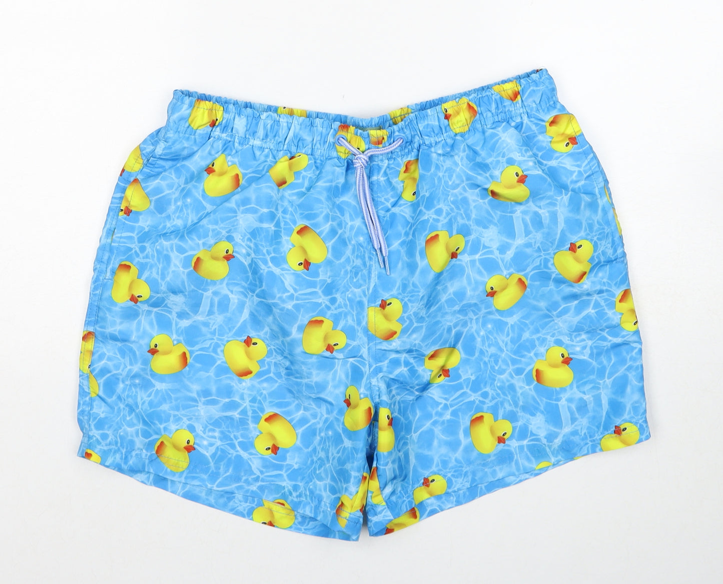 Primark Mens Blue Geometric Polyester Sweat Shorts Size M Regular Zip - Swim Shorts, Rubber Ducks