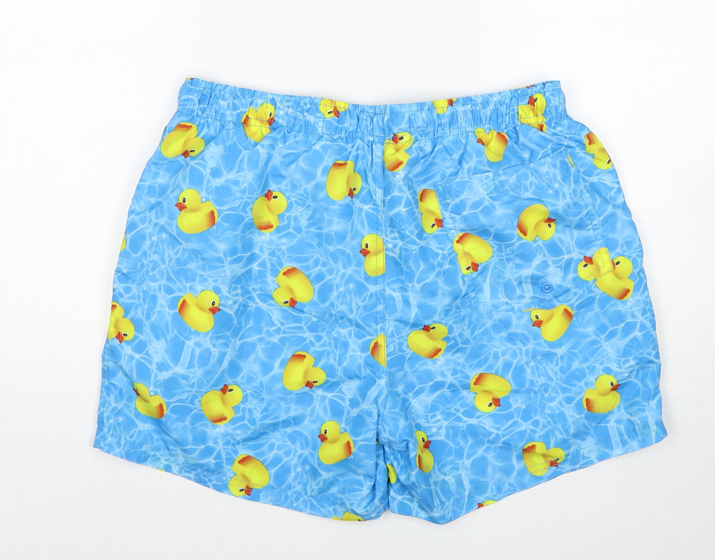 Primark Mens Blue Geometric Polyester Sweat Shorts Size M Regular Zip - Swim Shorts, Rubber Ducks