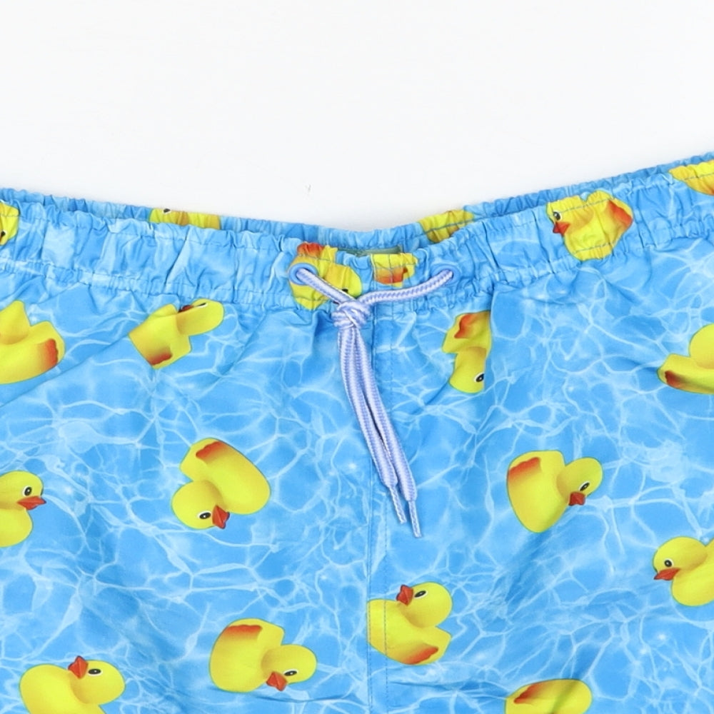 Primark Mens Blue Geometric Polyester Sweat Shorts Size M Regular Zip - Swim Shorts, Rubber Ducks