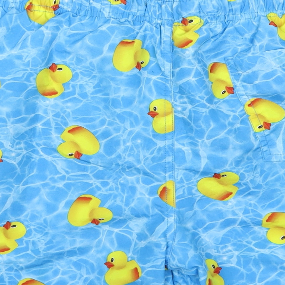 Primark Mens Blue Geometric Polyester Sweat Shorts Size M Regular Zip - Swim Shorts, Rubber Ducks