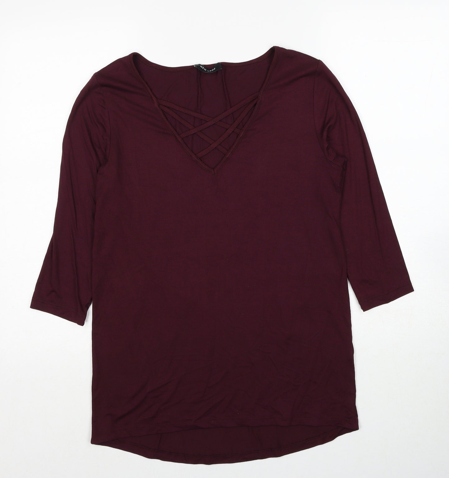 New Look Womens Red Viscose Basic Blouse Size 10 V-Neck