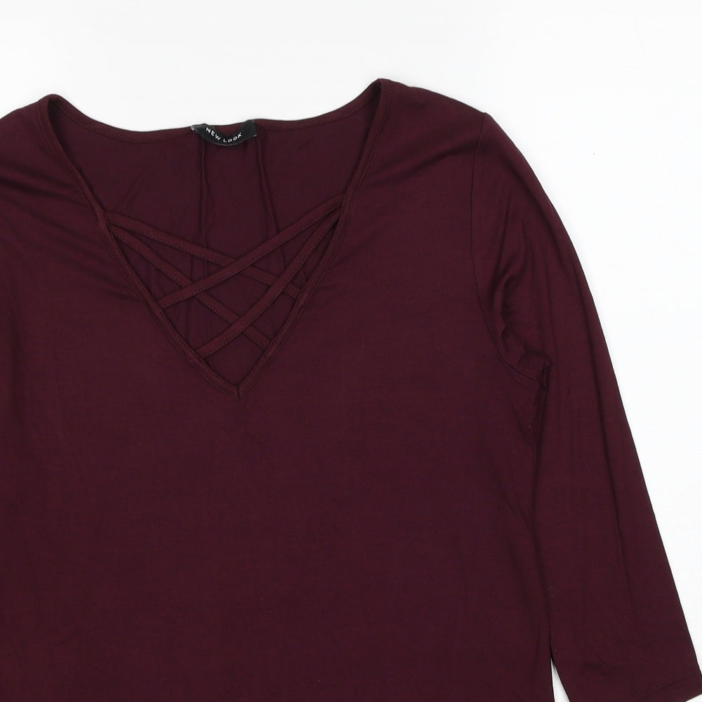 New Look Womens Red Viscose Basic Blouse Size 10 V-Neck