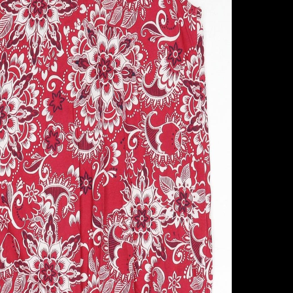 Debenhams Womens Red Geometric Cotton Basic Blouse Size 14 Scoop Neck