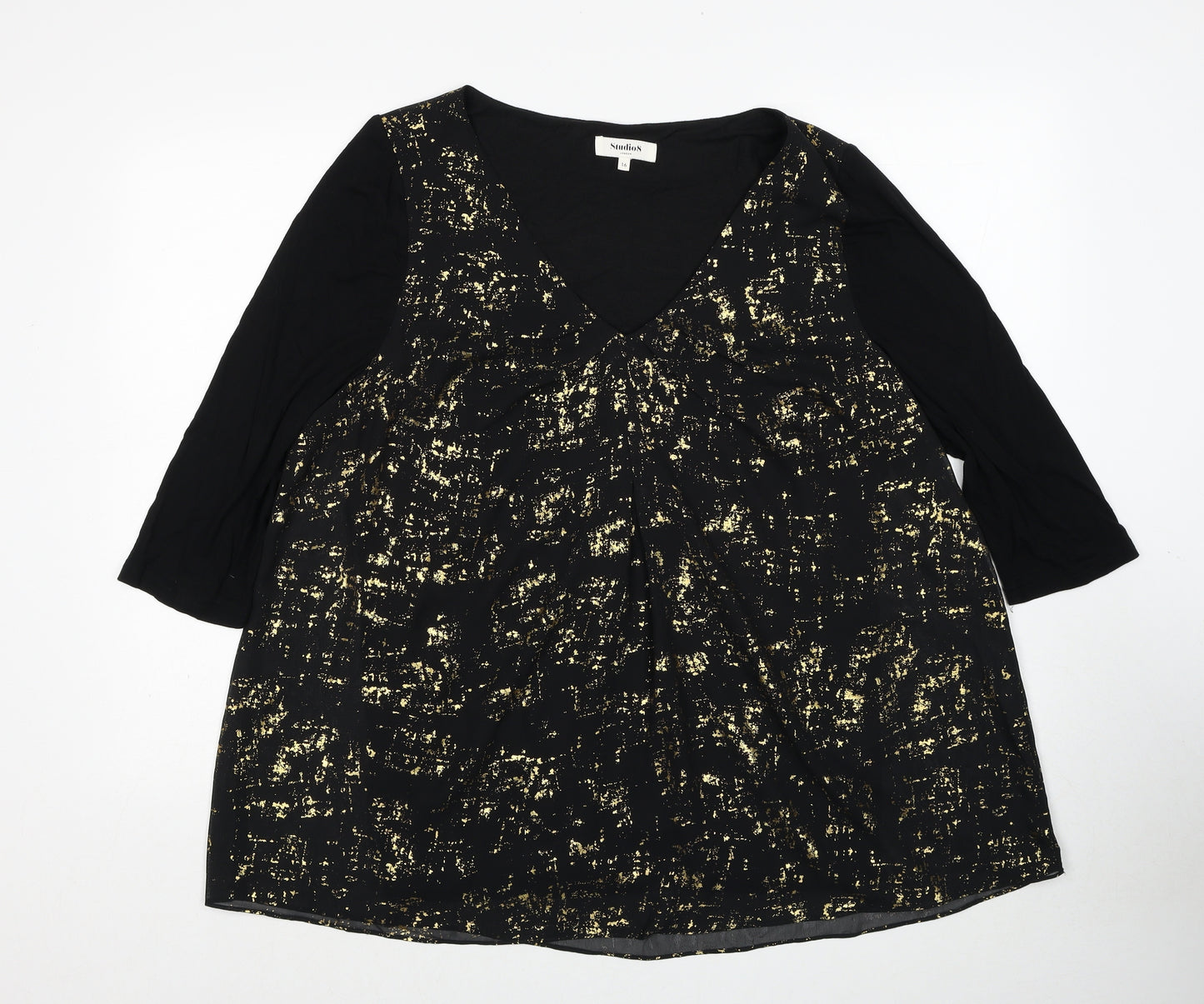 Studio8 Womens Black Polyester Basic Blouse Size 16 V-Neck