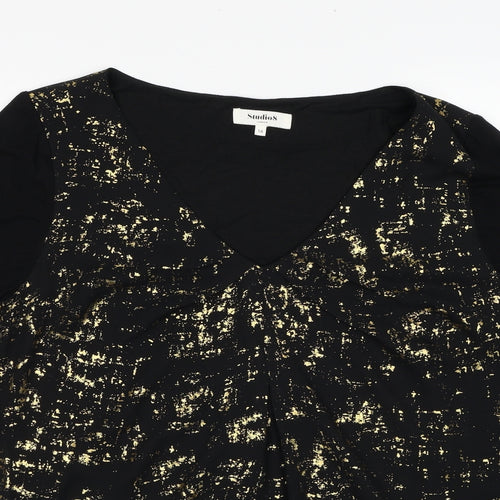 Studio8 Womens Black Polyester Basic Blouse Size 16 V-Neck