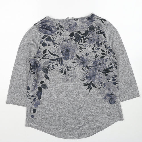 Roman Womens Grey Round Neck Floral Polyester Pullover Jumper Size 10