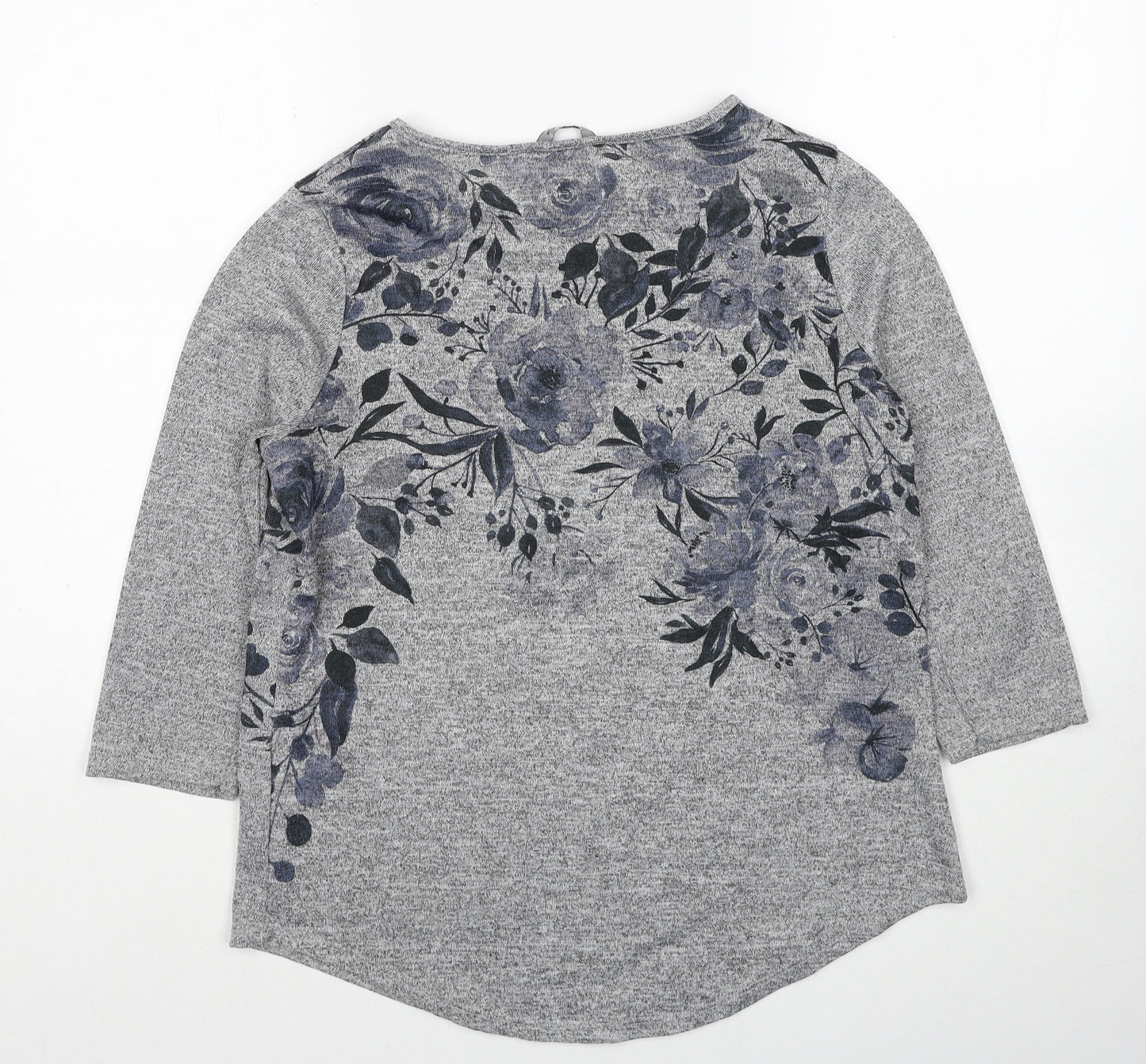Roman Womens Grey Round Neck Floral Polyester Pullover Jumper Size 10