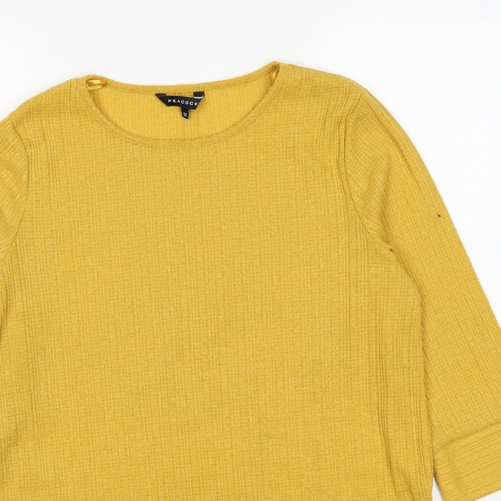 Peacocks Womens Yellow Round Neck Polyester Pullover Jumper Size 12