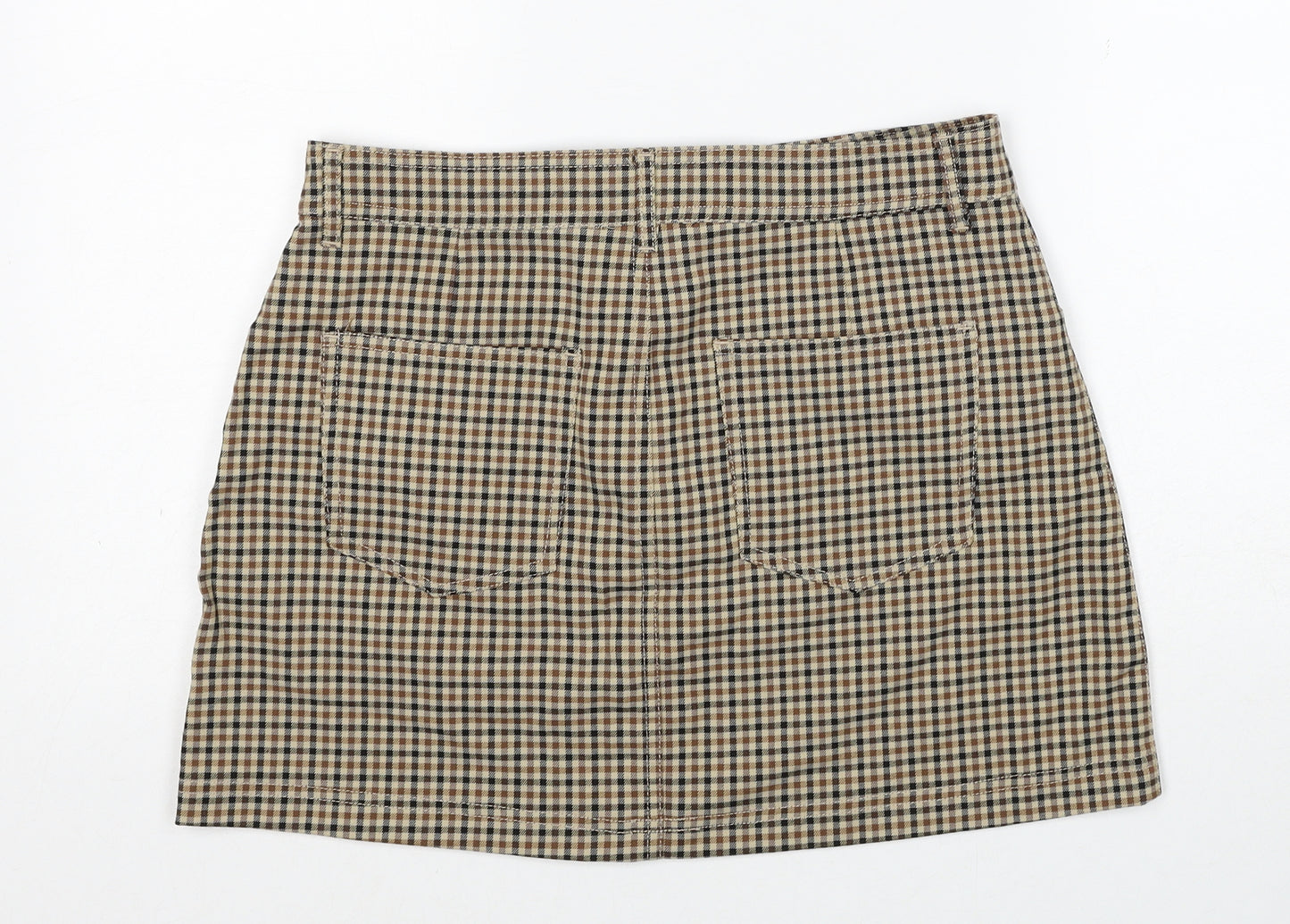 FOREVER 21 Womens Brown Check Cotton Mini Skirt Size L Zip