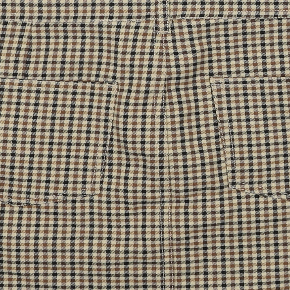 FOREVER 21 Womens Brown Check Cotton Mini Skirt Size L Zip