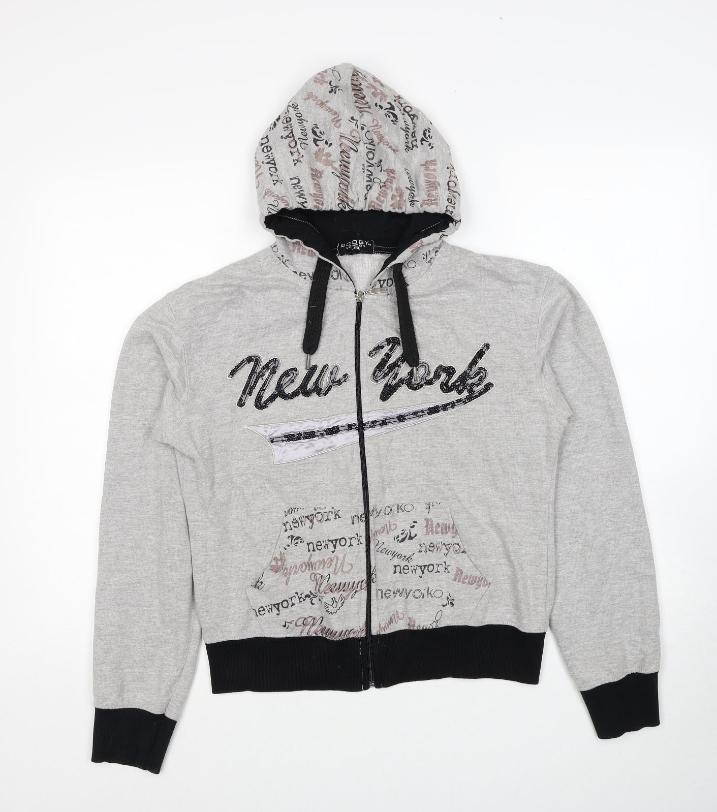 Boogy London Womens Grey Cotton Full Zip Hoodie Size L Zip - New York Size L-XL