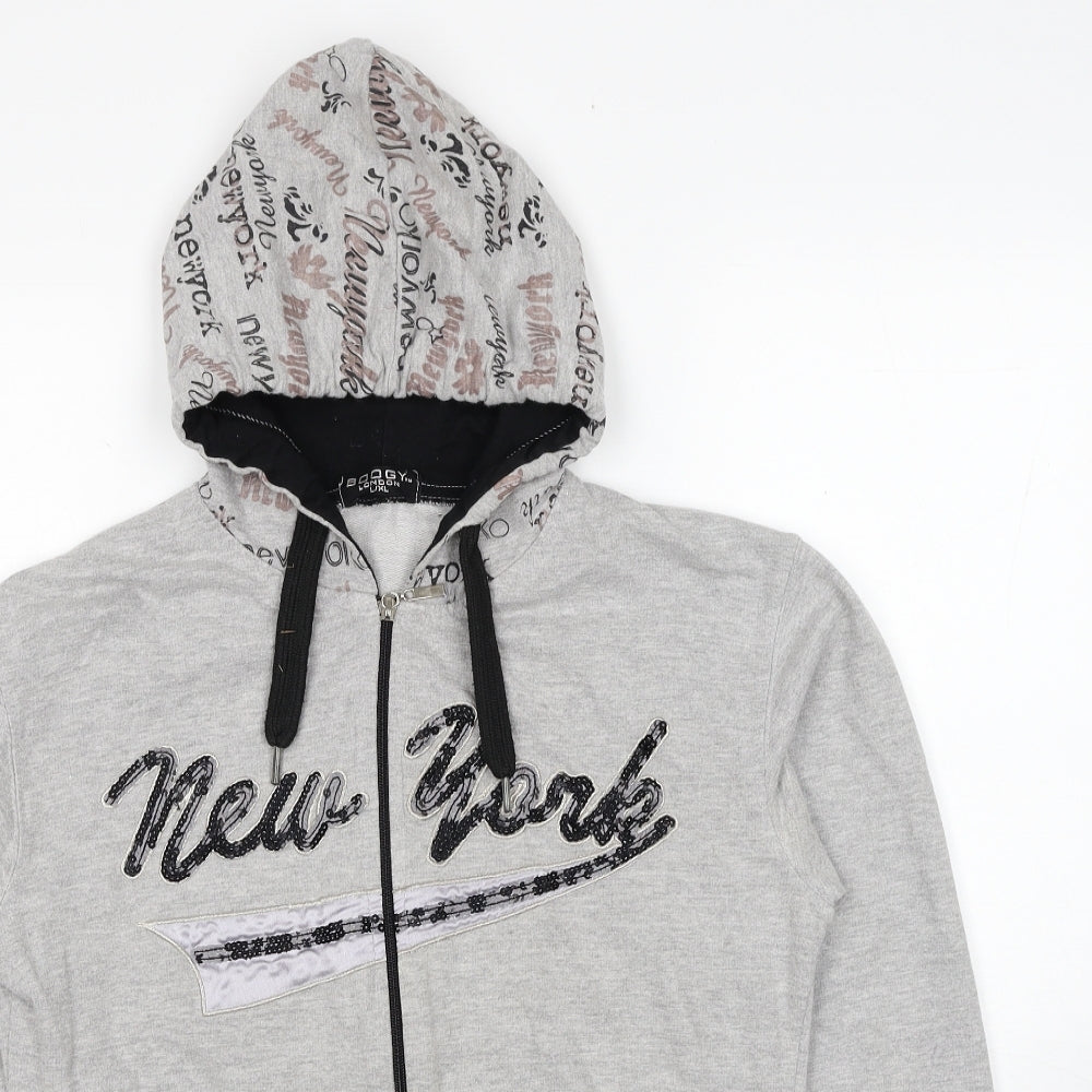 Boogy London Womens Grey Cotton Full Zip Hoodie Size L Zip - New York Size L-XL