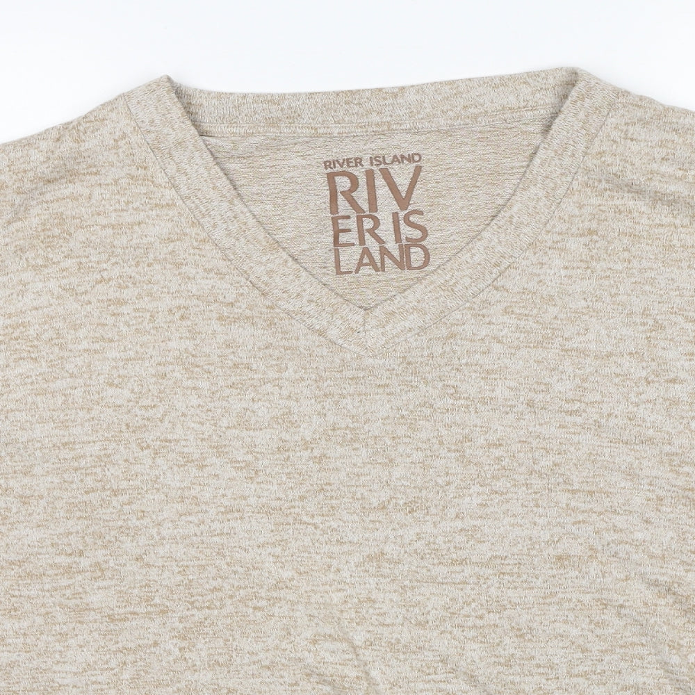 River Island Womens Beige V-Neck Polyester Pullover Jumper Size S - Knot Front