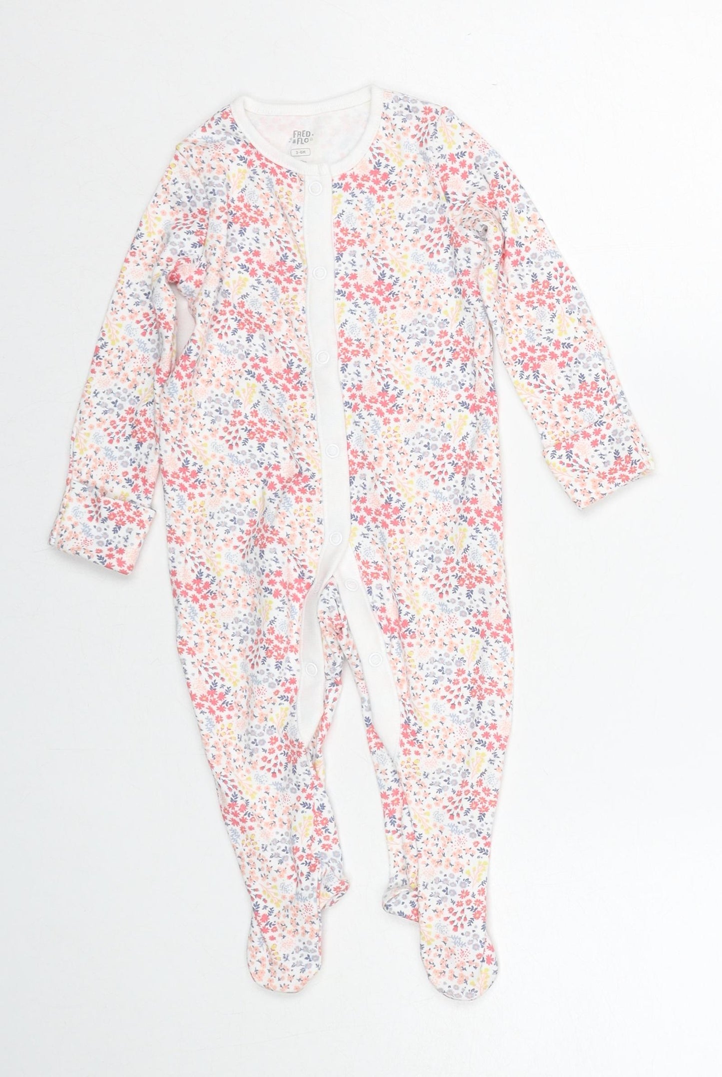 F&F Girls Multicoloured Floral Cotton Babygrow One-Piece Size 3-6 Months Snap - Sleepsuit