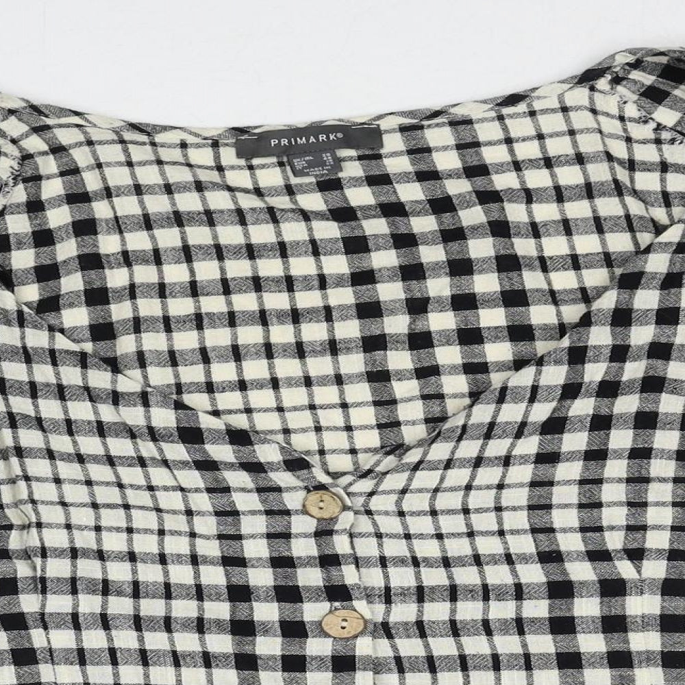 Primark Womens Black Check Cotton Basic Button-Up Size 20 V-Neck