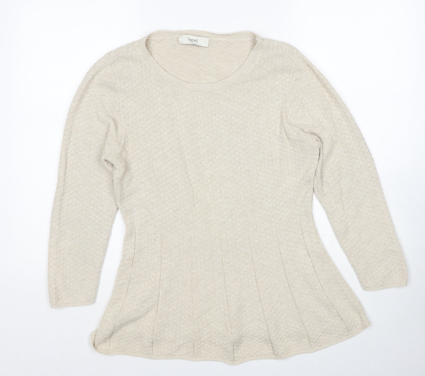 NEXT Womens Beige Round Neck Cotton Pullover Jumper Size 14