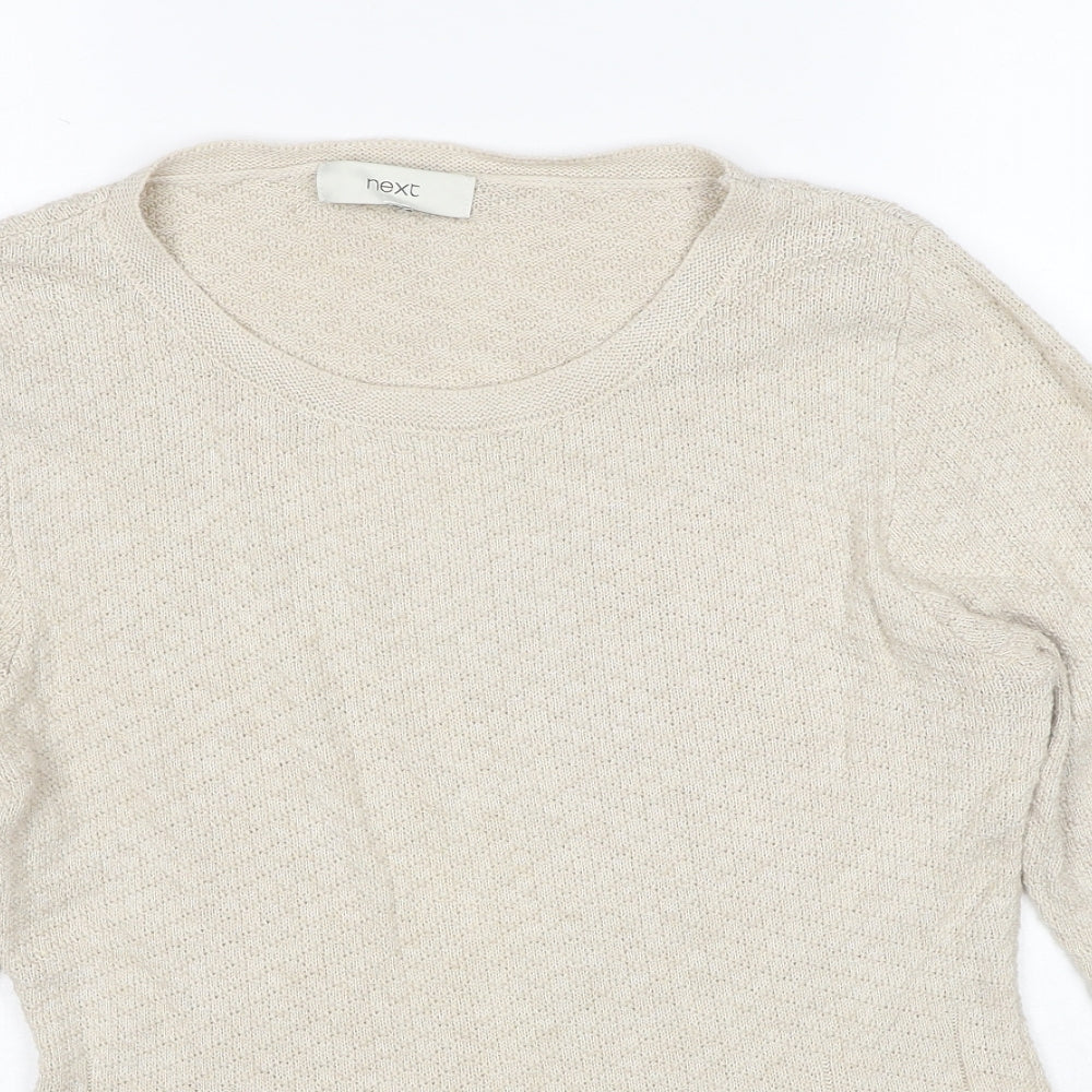 NEXT Womens Beige Round Neck Cotton Pullover Jumper Size 14