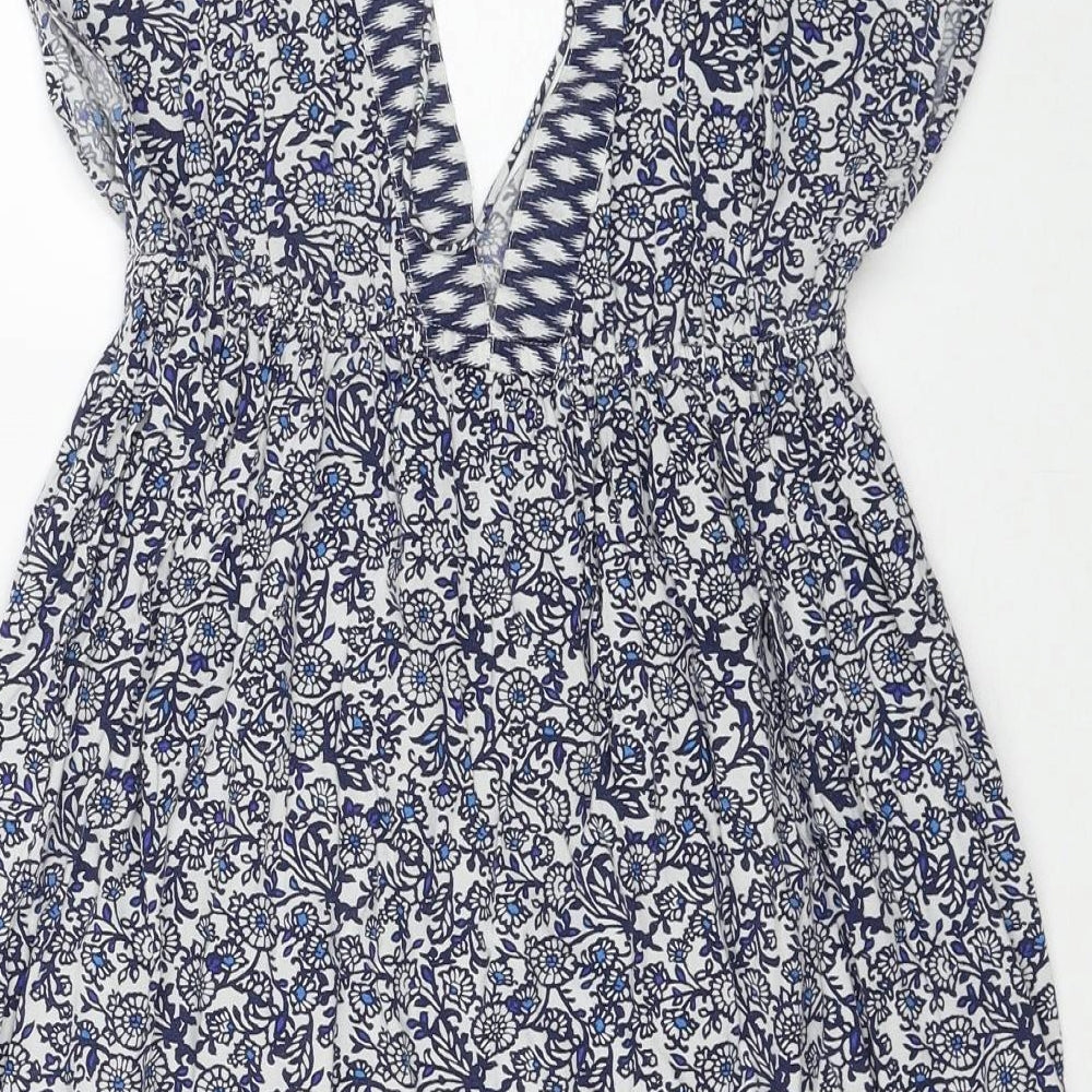 Accessorize Womens Blue Geometric Cotton A-Line Size XS V-Neck Tie