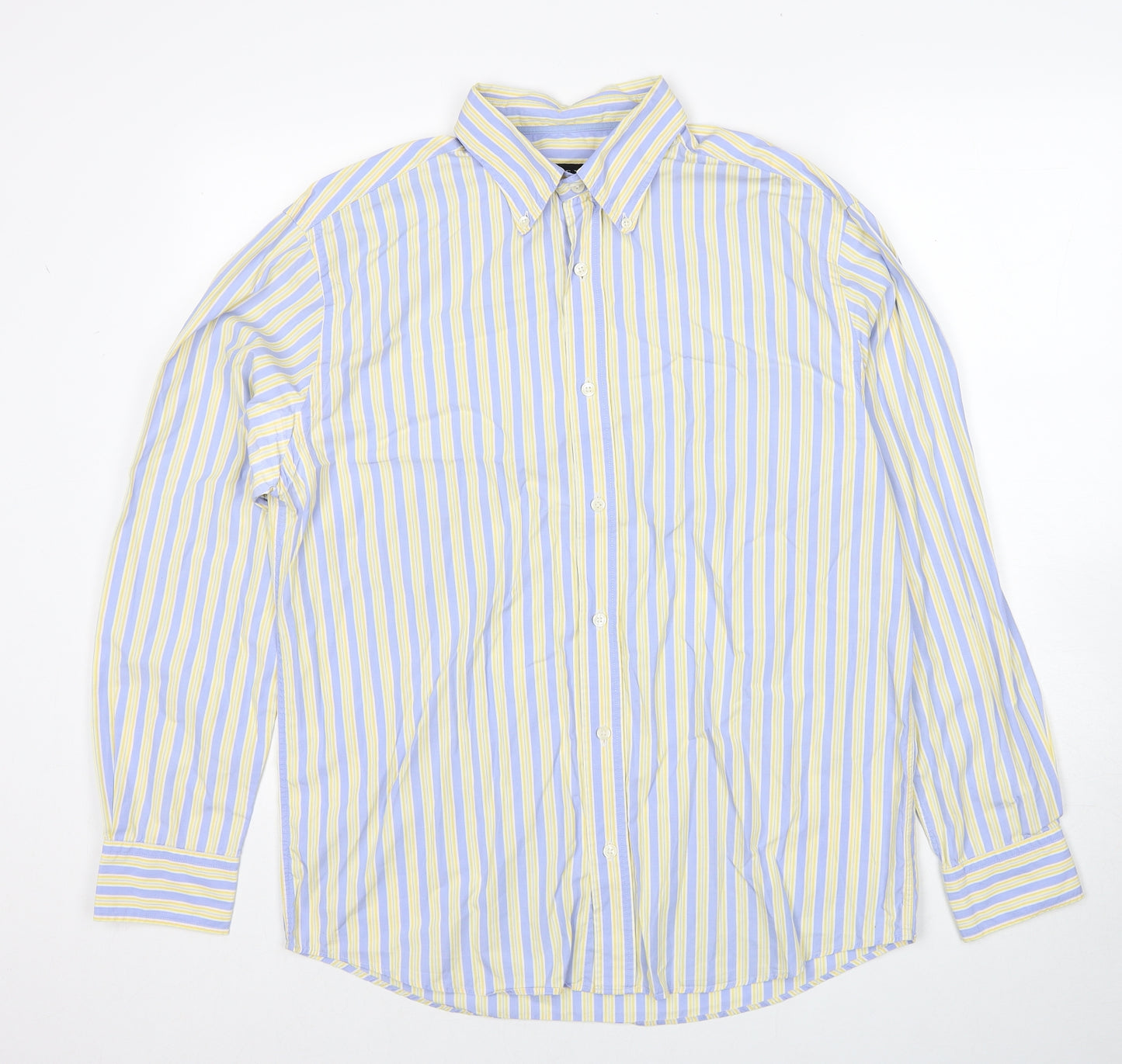 NEXT Mens Yellow Striped Cotton Button-Up Size L Collared Button