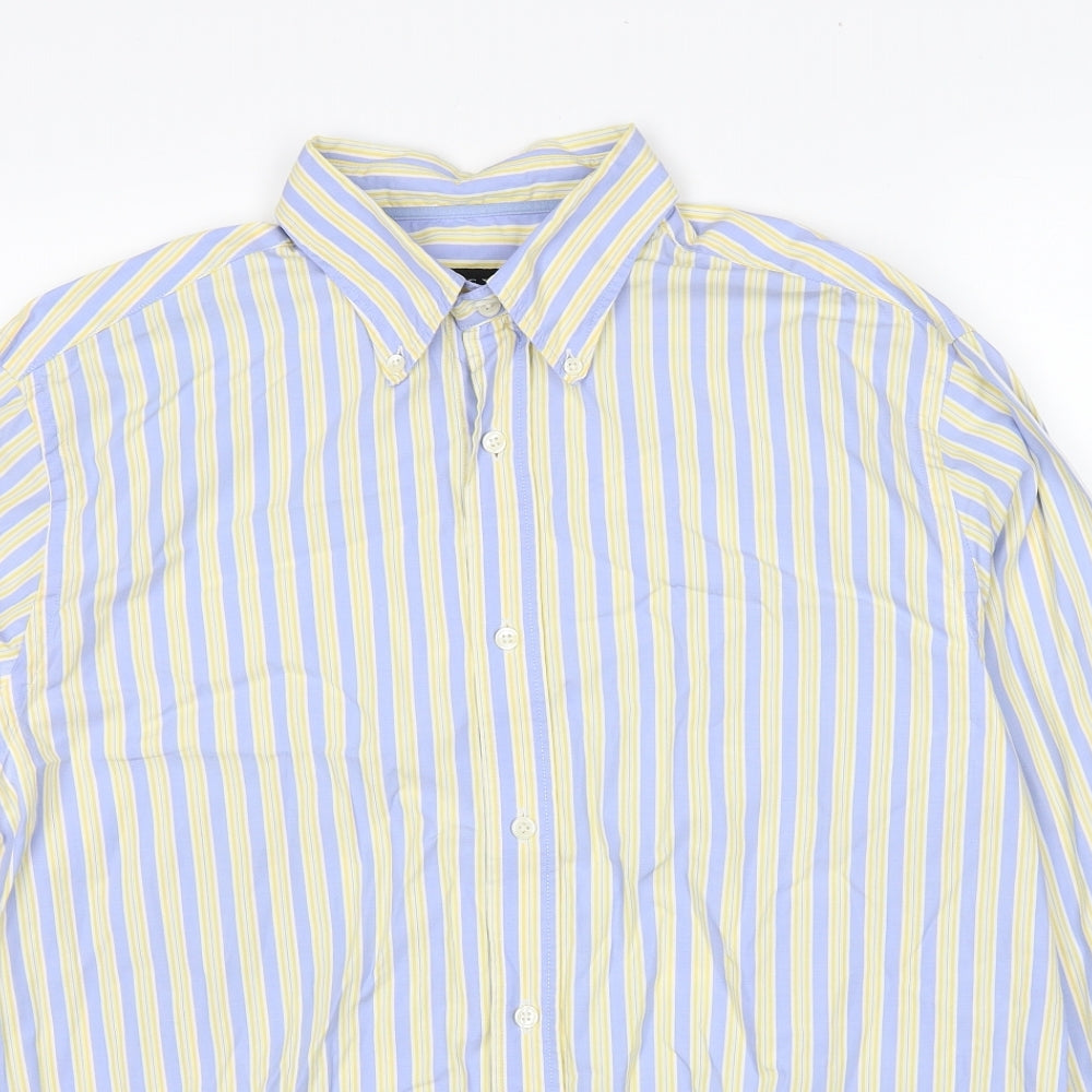 NEXT Mens Yellow Striped Cotton Button-Up Size L Collared Button