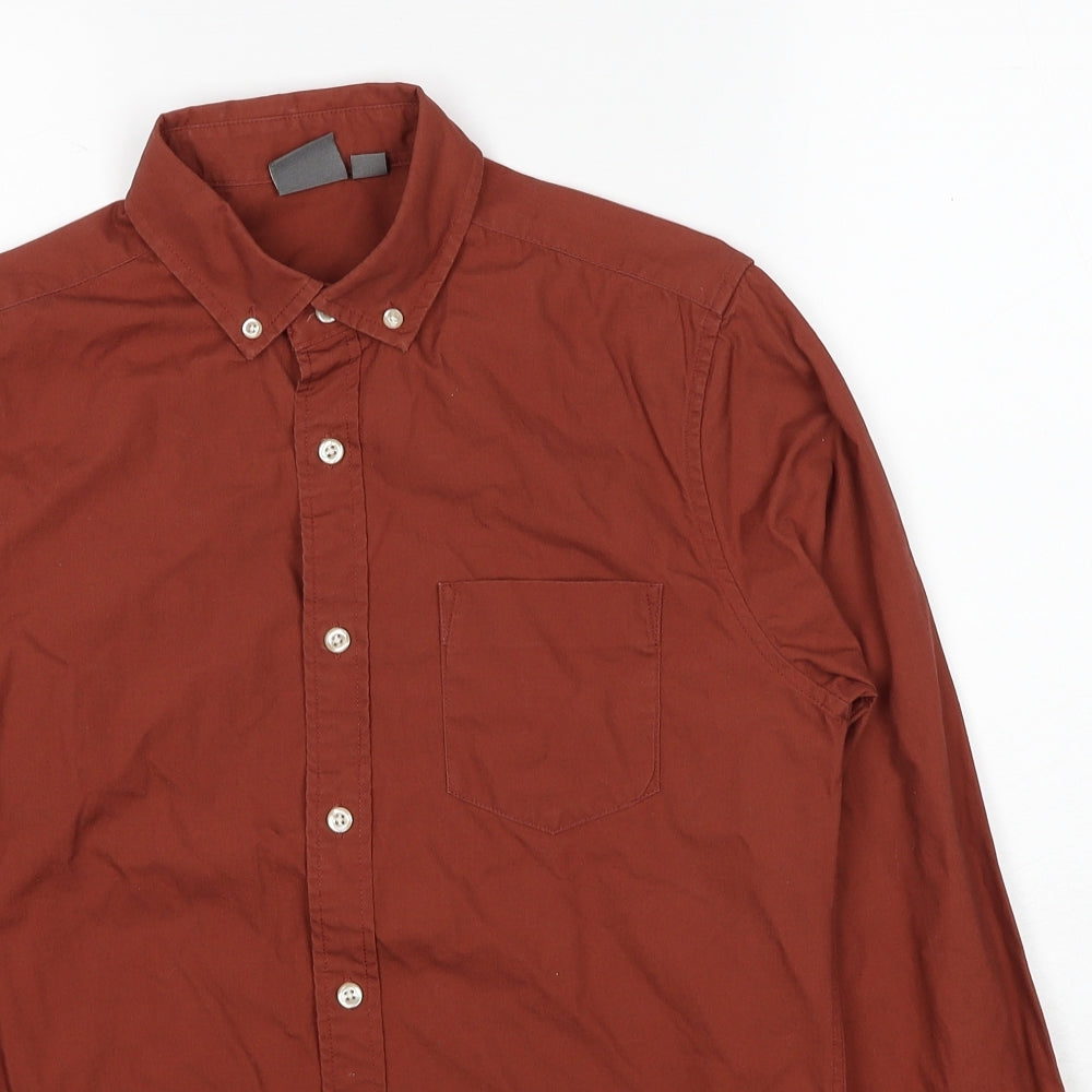 ASOS Mens Brown Cotton Button-Up Size XS Collared Button