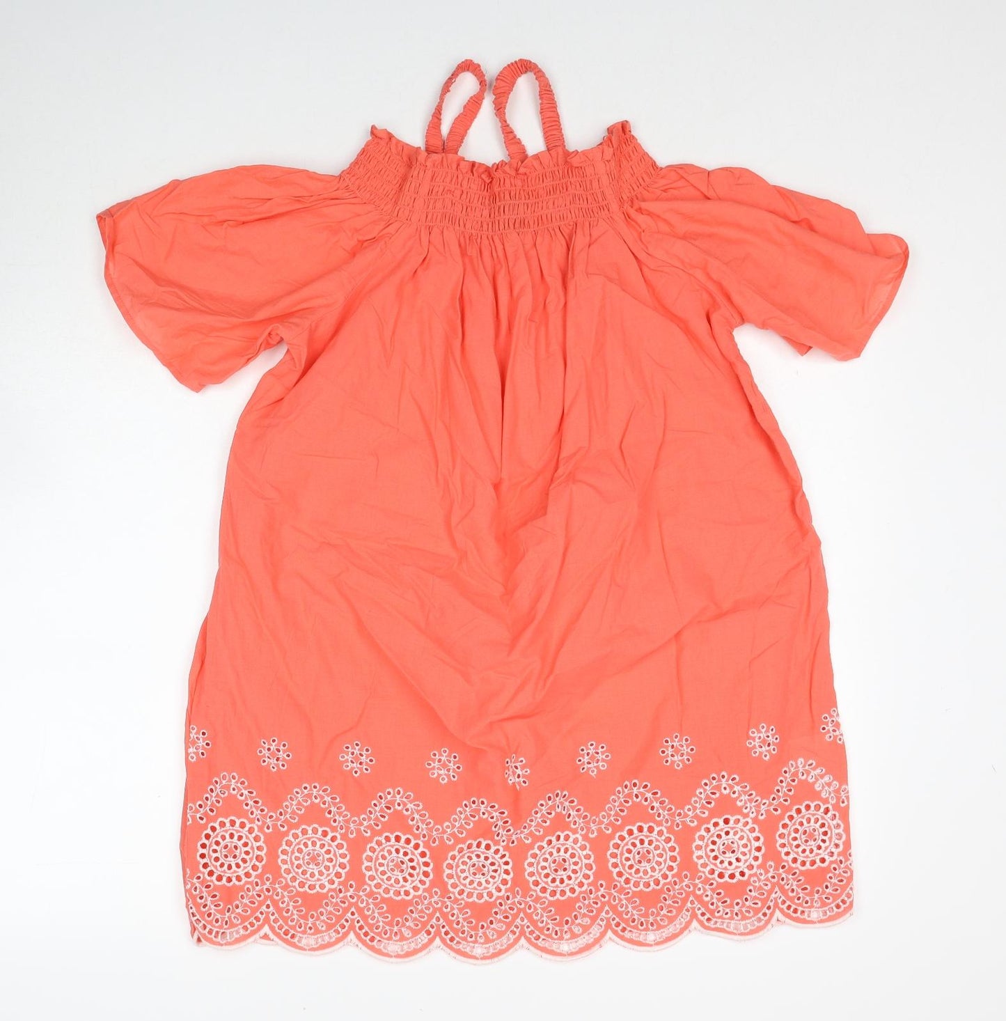 Primark Womens Red Cotton A-Line Size 12 Square Neck Pullover - Broderie Anglaise