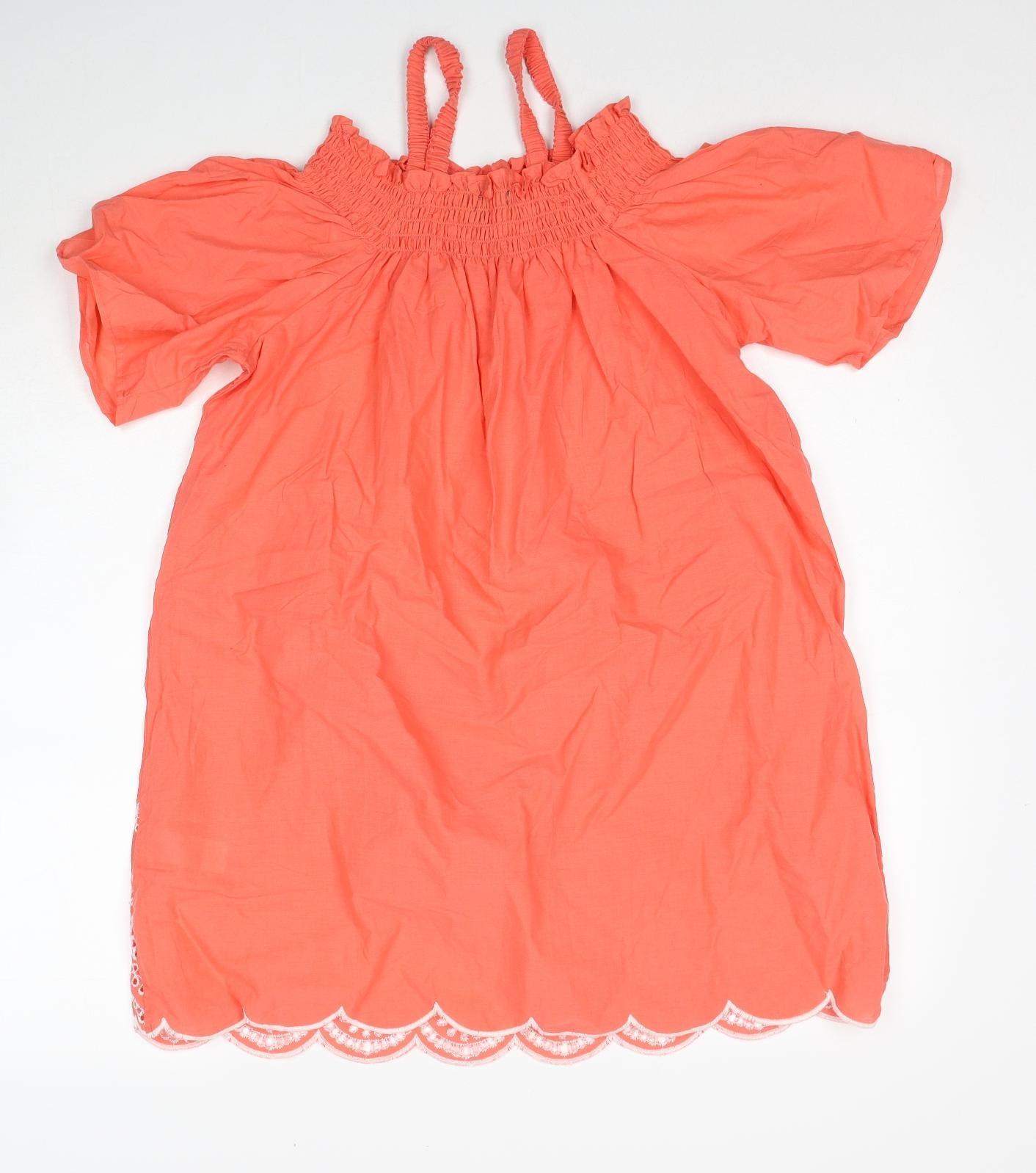 Primark Womens Red Cotton A-Line Size 12 Square Neck Pullover - Broderie Anglaise