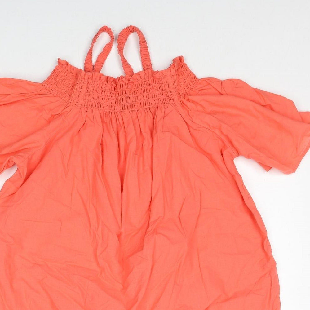 Primark Womens Red Cotton A-Line Size 12 Square Neck Pullover - Broderie Anglaise