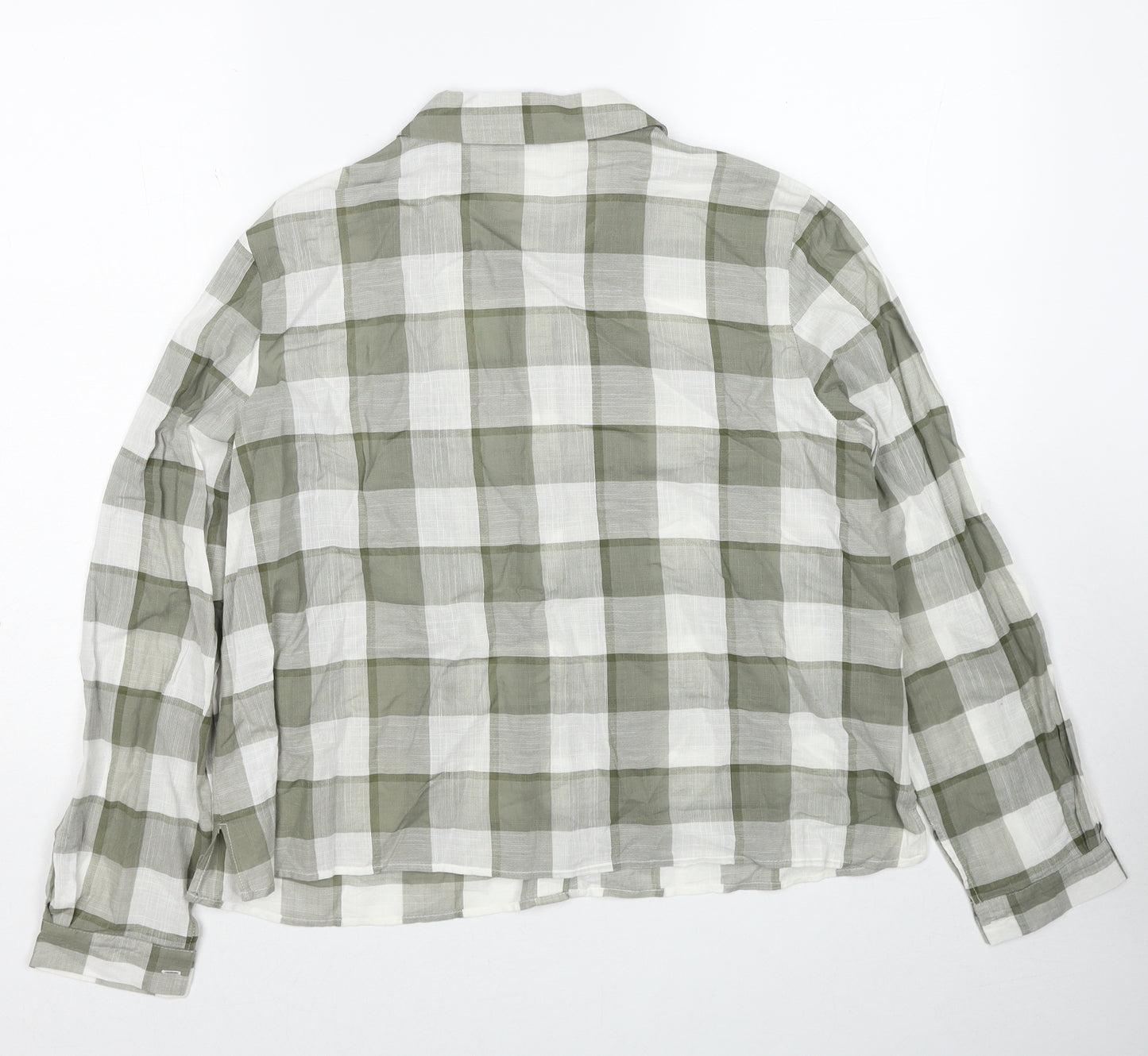 Marks and Spencer Womens Green Check Cotton Basic Button-Up Size 14 Collared
