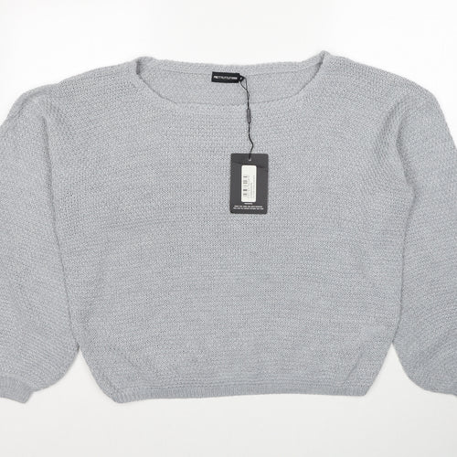 PRETTYLITTLETHING Womens Grey Round Neck Acrylic Pullover Jumper Size M