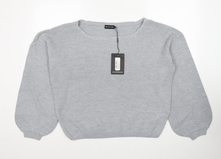 PRETTYLITTLETHING Womens Grey Round Neck Acrylic Pullover Jumper Size M