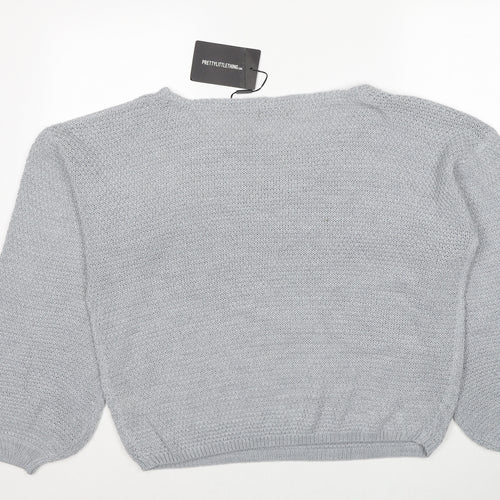 PRETTYLITTLETHING Womens Grey Round Neck Acrylic Pullover Jumper Size M