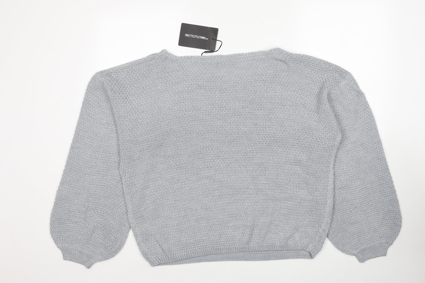 PRETTYLITTLETHING Womens Grey Round Neck Acrylic Pullover Jumper Size M