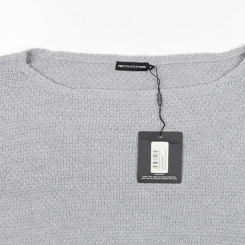 PRETTYLITTLETHING Womens Grey Round Neck Acrylic Pullover Jumper Size M