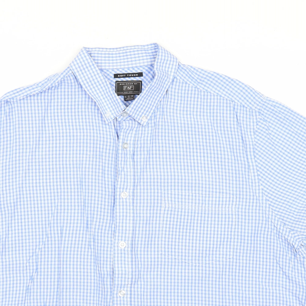 F&F Mens Blue Check Modal Button-Up Size XL Collared Button