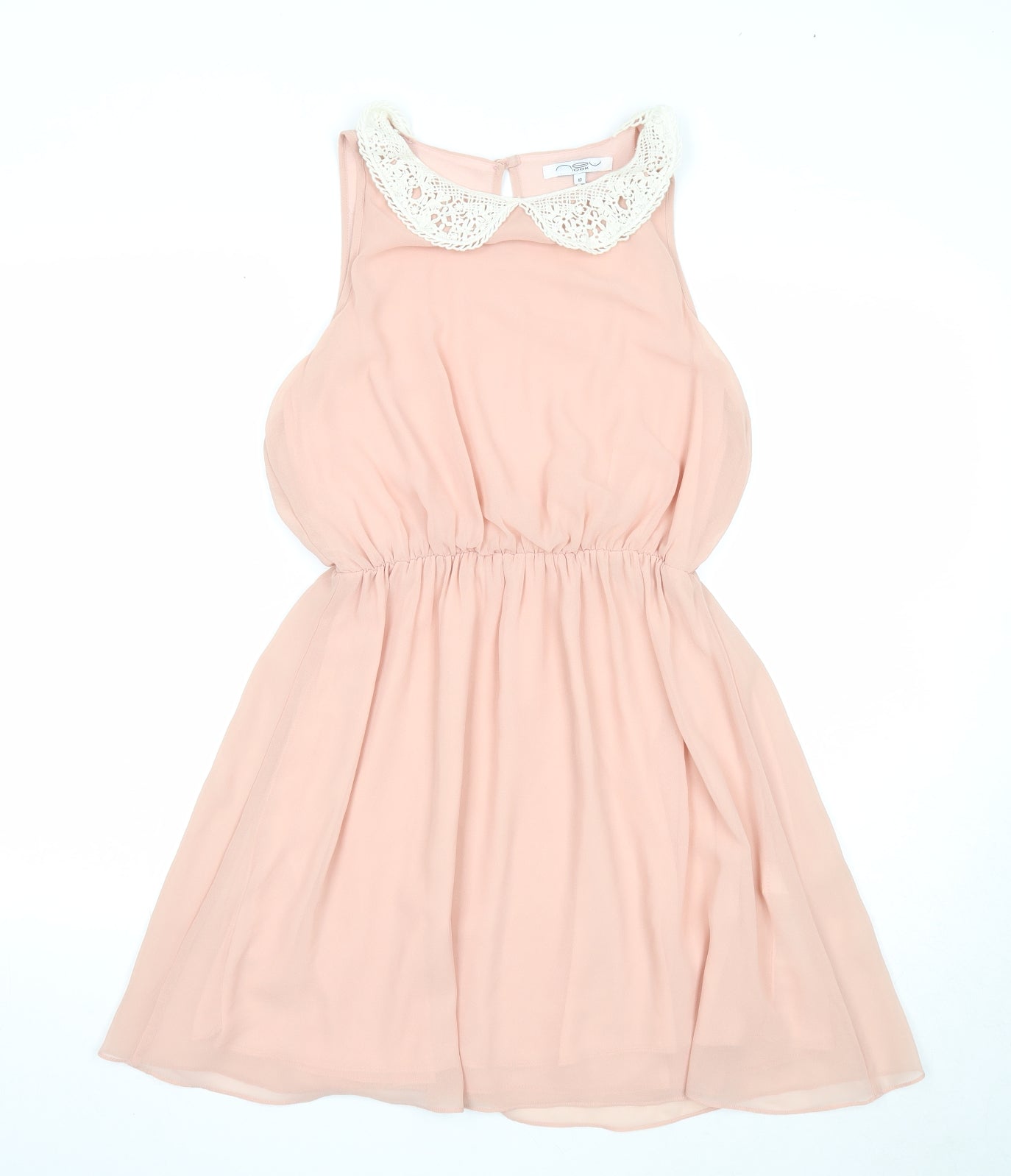 New Look Womens Pink Polyester A-Line Size 10 Round Neck Button - Crochet Collar