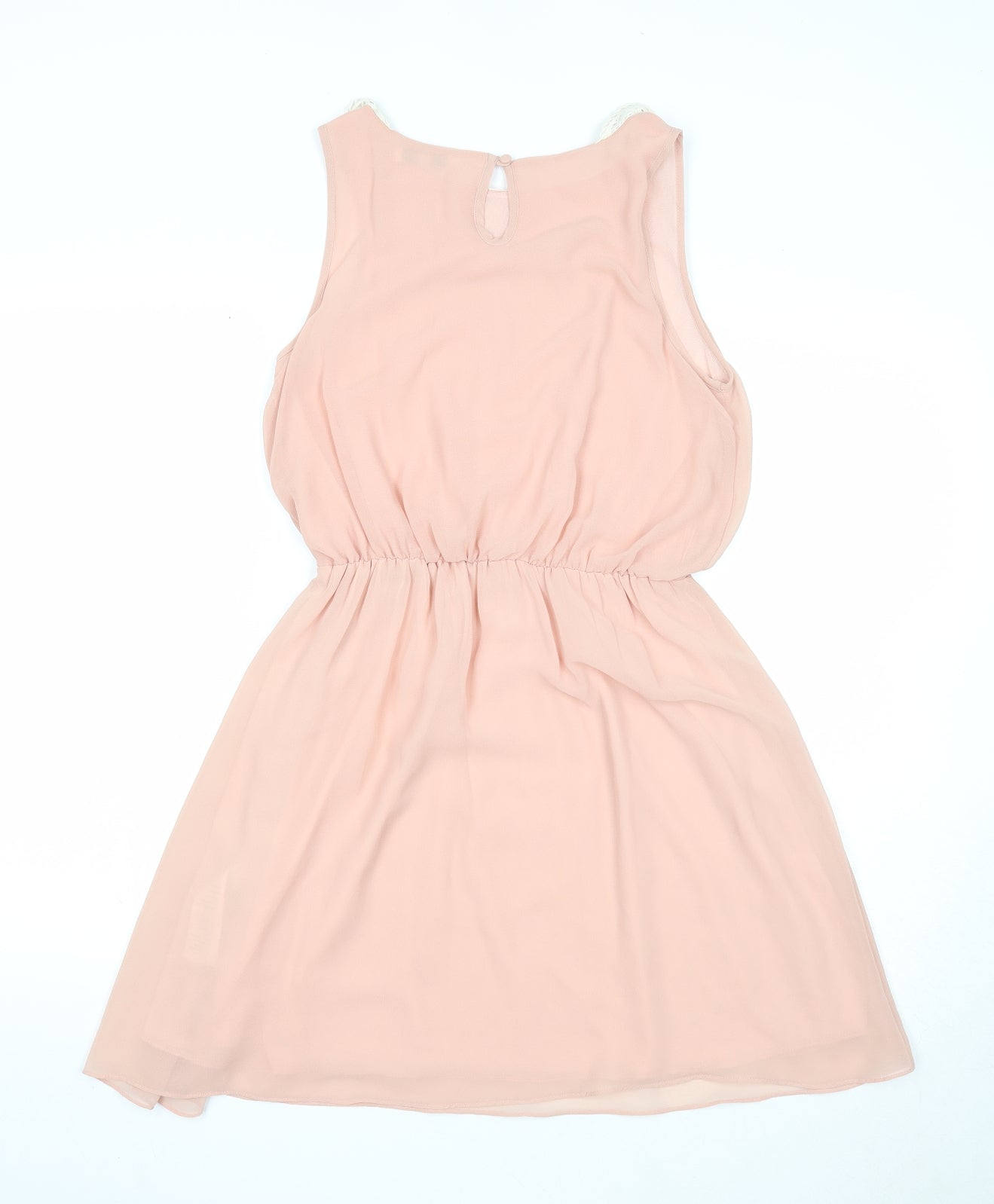 New Look Womens Pink Polyester A-Line Size 10 Round Neck Button - Crochet Collar