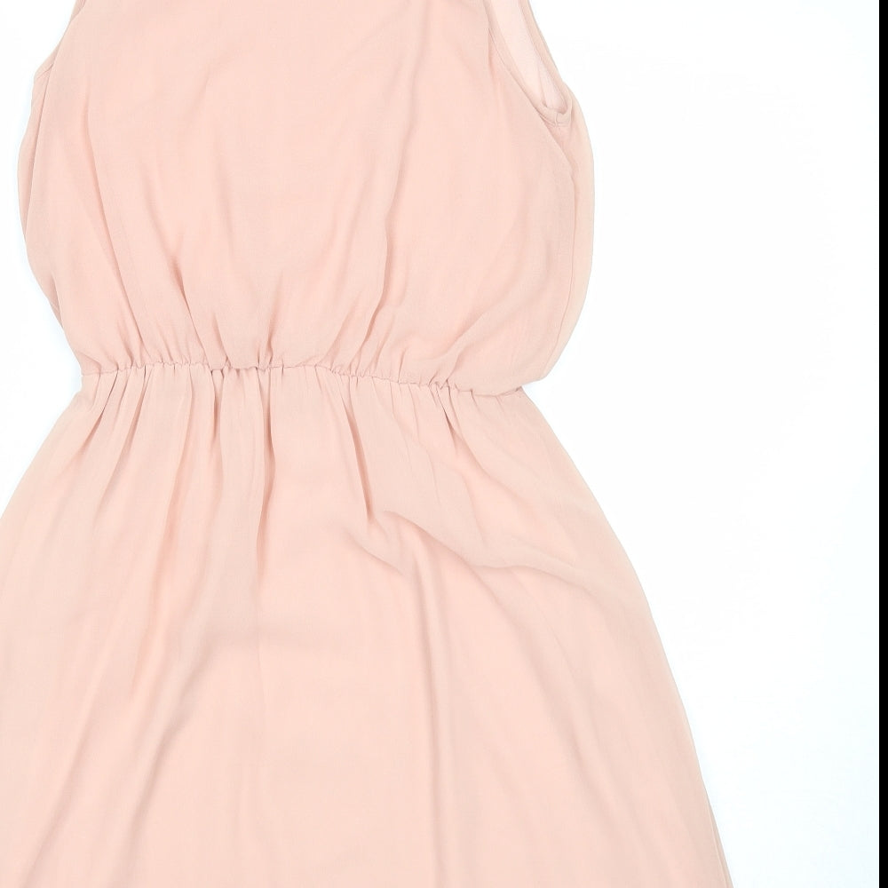 New Look Womens Pink Polyester A-Line Size 10 Round Neck Button - Crochet Collar