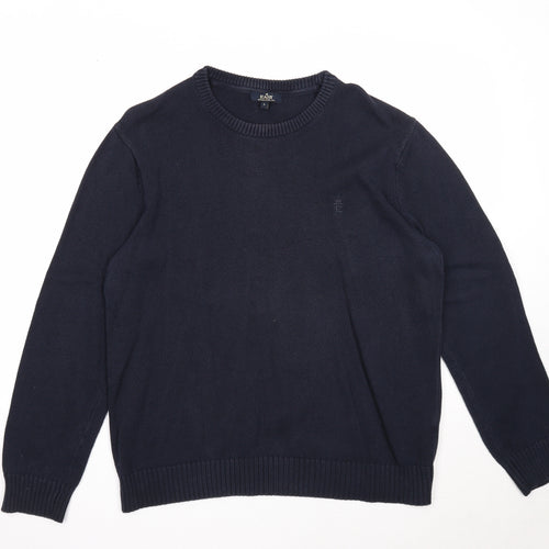 Easy Mens Blue Round Neck Cotton Pullover Jumper Size L Long Sleeve